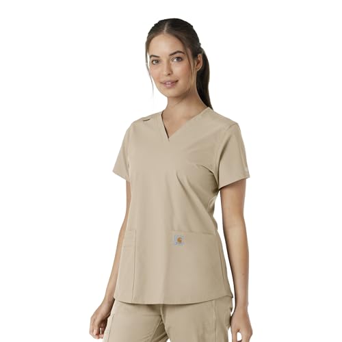 Carhartt Force Essentials Women's V-Neck Knit Panel Scrub Top, Khaki, M by Carhartt - Used condition - Image 2