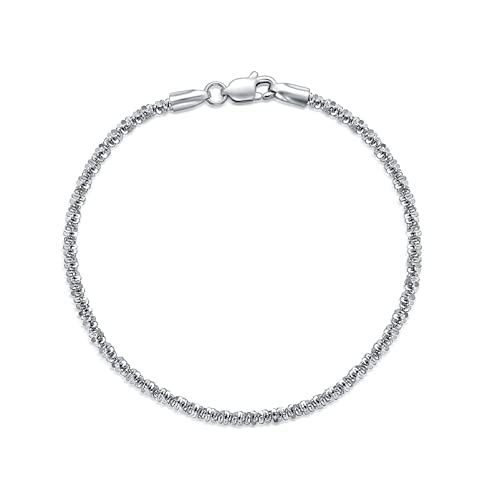 Tobillera de plata de ley maciza con brillantes Gypsophila cadena de 2 mm para mujer con cierre