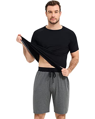 Image of NACHILA Men's Pajama Set, Cooling Bamboo Viscose Short Sleeve Top & Shorts