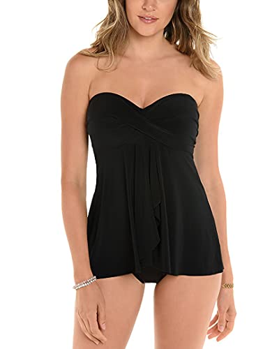 Miraclesuit Women s Swimwear Rock Solid Cadiz Bandeau Tankini Bathing Suit Top with Removable Straps, Black, 10