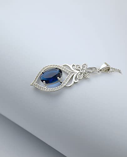 cathyladi Genuine Natural Blue Sapphire Diamond Pendant Necklace For Women Valentines mothers Day Gift Elegant Pendant Oval Cut (11×7mm) 3.15 Carat Blue Sapphire - Image 3