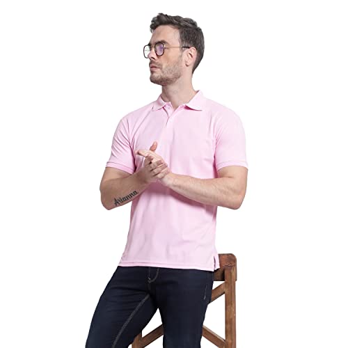 Image of Men's Poly Cotton-Matty Tshirt with Regular Fit Solid Pattern Half Sleeve Standard Length and Button Down Closure|Men's T-Shirts