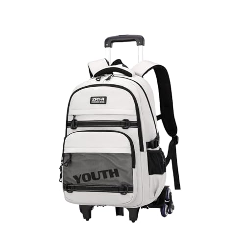 EKUIZAI Mochila infantil com rodas com rodinhas para meninos e meninas, mochila escolar com rodinhas e rodinhas para crianças, 6 rodas brancas, 6 rodas