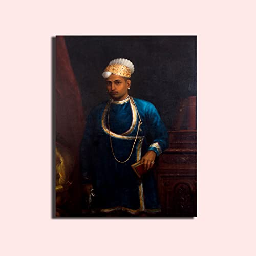 Image of Sikhash Raja Ravi Varma Canvas Paintings Classic Art, Indian Art, Famous Artist, Wall Painting for Living Room, Bedroom, Office, Unframed, Multicolor Fabric Size - 12x8 inches (30x20 cms, Raja)