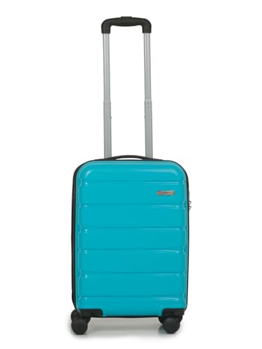 Image of Teakwood Unisex Trolley Bag, Hard Cabin with Zipper Closure, Adjustable Push Button & Cross Side Strap, Lock System 360 Degree (S, Aqua)