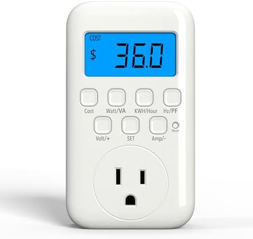 HBN Electricity Usage Monitor LCD Plug in Power Meter Digital Cost Watt/VA KWH/Hour Hz/PH Voltage Amp Meter with Backlight, 9 Display Modes for Energy Saving, Power Consumption Monitor