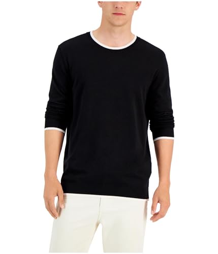Alfani Mens Contrast Edge Pullover Sweater, Black, XX-Large