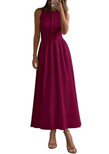 Image of PRETTYGARDEN Maxi Dresses for Women 2026 Summer Casual Sleeveless Patchwork Flowy Vacation Sundress Knit Long Work Tank Dress