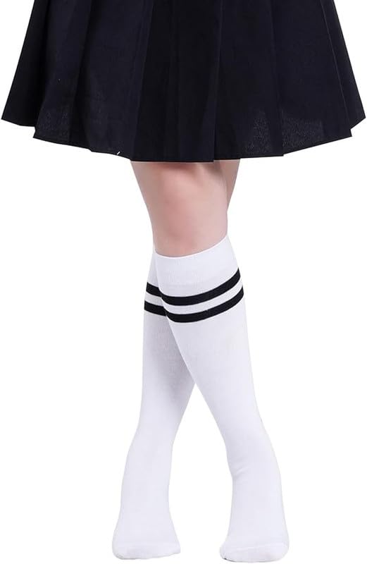 Image of WKLOUYHE 3 Pairs School Uniform Cotton Knee High Socks Athletic Sports Soccer Socks Tube Sock for Girls and Boys