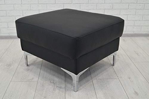 Quattro Meble Schwarz Echtleder Hocker Sitzhocker Rindsleder Sitzwürfel 60x55 Fußhocker Polsterhocker Echt Leder Puff Modell KANTE mit trapezförmigen Edelstahl-Chromfüßen