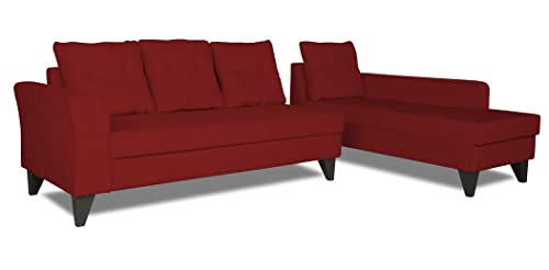 Image of Adorn India Maddox Tufted L Shape 6 Seater Sofa Set RHS (Maroon) (3 Year Warranty)