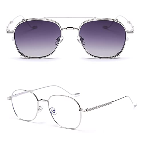 Clip on Sunglasses Polarized Flip Up: Double Lens Removable Retro Metal Steampunk Glasses for Men Women