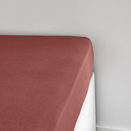 Today Essential - Drap Housse 90X190 cm 1 Personne Jersey 100% Coton Uni, Terracotta