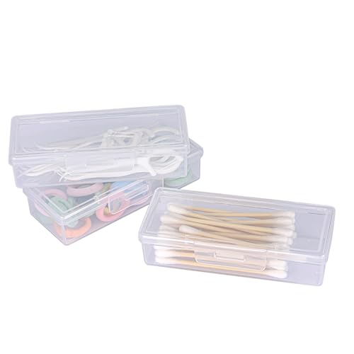 LIGHUFEIC 3Pcs Cotton Swab Holder for Travel Portable Dental Floss Case Clear Plastic Cotton Pad Holder Travel Floss Picks Case Storage Containers with Dustproof Lid