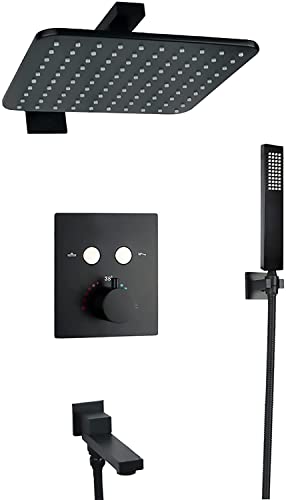 Sistema de ducha Juego de grifo de ducha termostático Juego combinado de ducha de lluvia de 10 pulgadas Kit de ajuste de ducha y bañera montado en la pared con rociador de mano y cabezal de ducha de