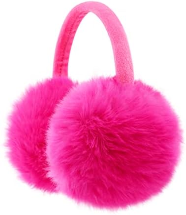 FSTEOE Winter Ear Muffs Women Warm Earmuffs Girls Ear Warmer Soft Plush Outdoor Plush Adjustable Ear Cover (Rose)
