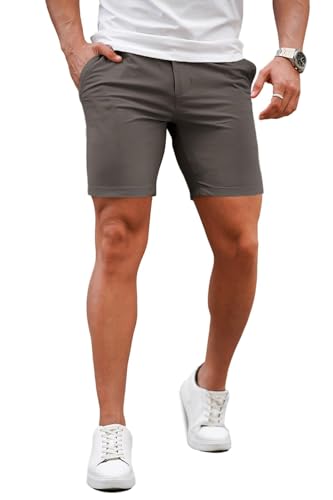 Image of GINGTTO Mens Slim Fit Shorts Plaid Chino Short Tapered Leg Skinny Stretch