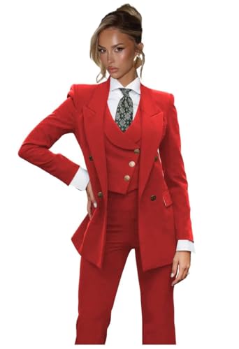 Formal Suits for Women 3 Piece Set Long Sleeve 4 Button Business Womens Suit Wide Leg High Waisted Womens Pant Suit