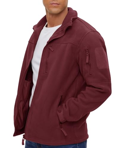 KEFITEVD Fleece Jackets for Men Zip Fleece Jacket Windproof Military Coats Tactical Work Jacket,Wine Red, 3XL - Image 2