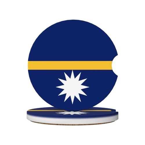 Lot de 2 Dessous de Verre antidérapants en céramique avec Encoche pour Porte-gobelets, Motif Drapeau de Nauru, pour Voiture