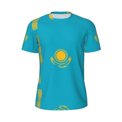 T-shirt col rond imprimé drapeau du Kazakhstan pour homme, manches courtes en maille respirante, t-shirt décontracté évacuant l'humidité, pour la course à pied, la salle de sport, Noir , L