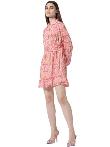 Image of ONLY Floral Printed Shirt Collar Tiered Chiffon Fit & Flare Dress