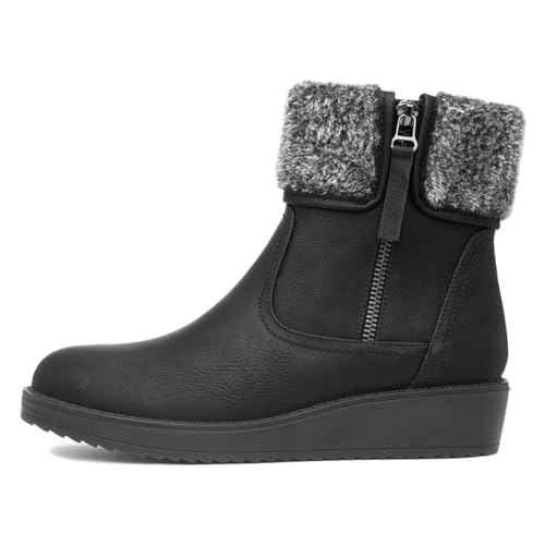 Image of Softlites Womens Black Wedge Faux Fur Ankle Boots - Size 7 UK - Black
