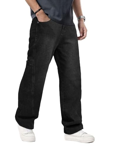 EMMIOL Men's Baggy Jeans Cargo Design with Big Side Pockets,Wide Leg Bottom Jeans for Skater Loose,Y2k Street Denim Pants