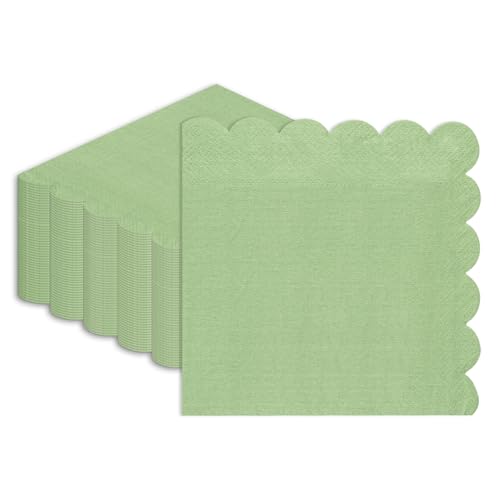 40 Pcs Sage Green Napkins 33 x 33cm 2 Ply Scalloped Paper Napkins Disposable Green Party Napkin for Wedding Birthday Baby Shower Bridal Shower