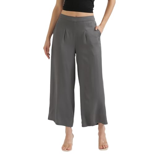 Image of SAADAA Palazzo Pants for Women Half-Elasticated Waistband | Palazzo for Women in Soft Viscose Fabric | Regular Fit with Mid Rise Waist & Deep Pockets | Versatile for Formal & Casual Wear