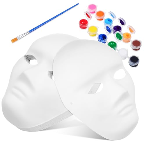Hohopeti 12 Pcs Blank Masks to Paint Lightweight Paper Masquerade Masks for Halloween DIY Crafting Cosplay and Parties with Colors of Paint Included