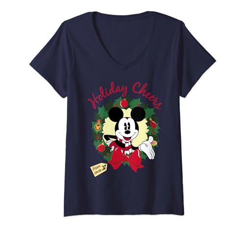 T-shirt Mickey de Noël col V vêtement de fête repas famille