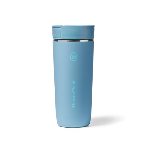 Image of ThermoFlask Stainless Steel Travel Coffee Tumbler with Sip-N-Lok Auto-Seal Lid (16 oz, Shaded Teal) - Leakproof Insulated Mug for Coffee & Tea