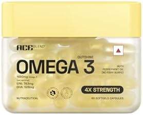 Ace Blend Outshine Omega 3 Fish Oil Capsules (60 Softgels) | 1650 Mg with 743 EPA & 528 DHA | 2 capsules for 4X Strength | No Fishy Burps | Supports Heart, Brain, Joints, Eye Health