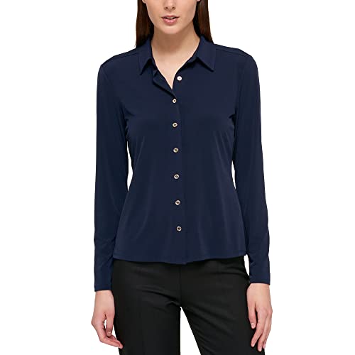 Tommy Hilfiger Long Sleeve Knit Collared Button Front Top Camisa Abotonada, Midnight, L para Mujer
