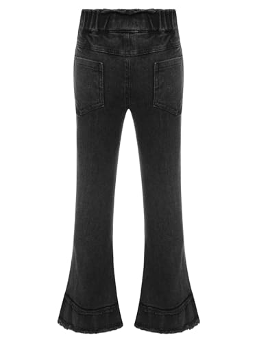 easyforever Kids Girls Raw Hem Flared Jeans Elastic Waist Denim Pants Casual Bell Bottom Leggings Trousers with Pockets2