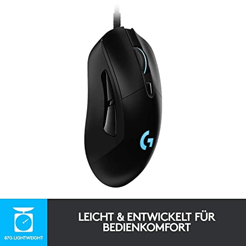 Logitech G403 HERO Gaming-Maus mit HERO 25K DPI Sensor, LIGHTSYNC RGB, geringes Gewicht von 87g und optionales 10g Gewicht, geflochtenes Kabel, PC/Mac - Schwarz