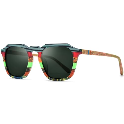 Image of HEPIDEM Matte Acetate Vintage Retro Square Polarized Sunglasses for Men UV400 UV Protection Sun Glasses