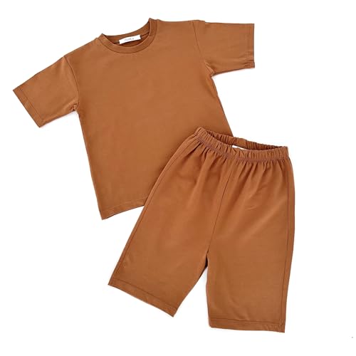 Image of Asenka. Two-Piece Set for Boys and Girls: T-Shirt and Shorts (Brown, 2-3 Years)