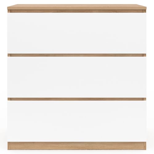 Commode TOMI 3 tiroirs hêtre/blanc 80 cm IDMarket