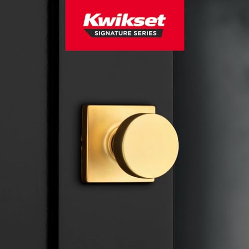 Image of Kwikset Pismo Interior Square Passage Door Knob, Handle for Closet and Hallway Doors, Non-Locking Doorknob, Satin Brass 4 Pack