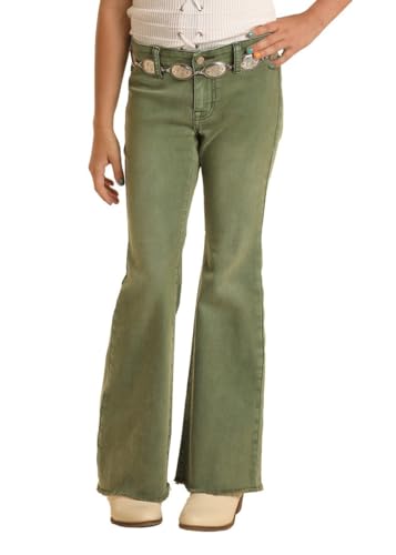 Rock & Roll Denim Girls' Army Green Button Flare Jeans3