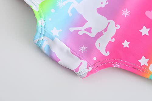 Image of Girls One Piece Rainbow Unicorn Swimsuit Stars Print Swimwear Bathing Suit