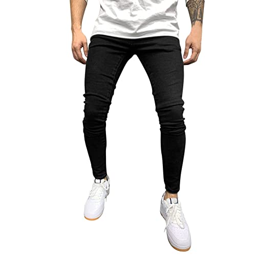 Genérico Vaqueros Ajustados Hombre, Pantalones Vaqueros Casual Hombre Talla Grande Color Sólido Cintura Elástica Fit Pantalon con Bolsillos Secado Rápido Y Cómodo Jeans Apto para Deportes
