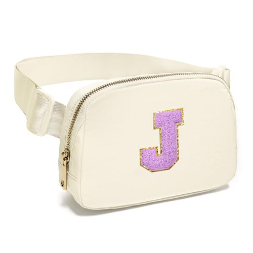 Image of Gitus Gifts for 8 9 10 11 12 Year Old Girls Belt Bag Fanny Pack Crossbody Bags with Initial Letter Patch Cute Stuff Birthday Gifts for Teen Girls Women Personalized Trend Stuff (Ivory-J)