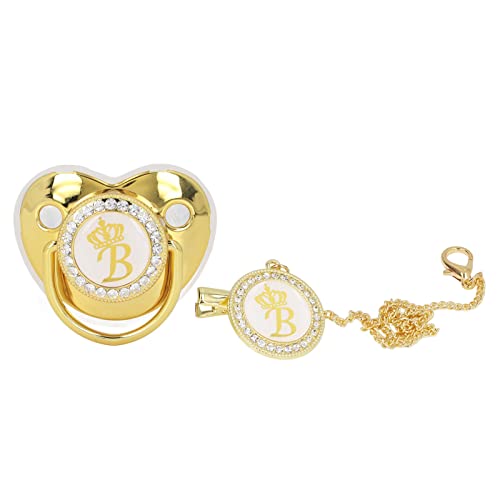 Image of Fashionable Portable Golden Letter Pacifier, Travel-Ready Hygienic Rhinestone Infant Pacifier with Clip (B)