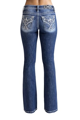 Miss Me Women's Criss Cross Paisley Faux Flap Pocket Mid-Rise Bootcut Jeans