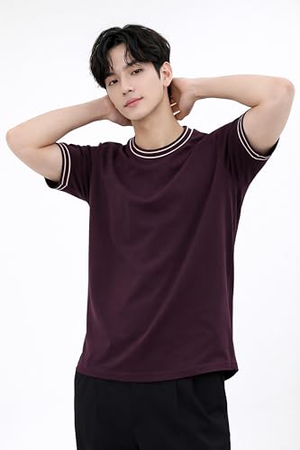 Image of London Hills Men's Solid Round Neck t Shirt for man | Tshirt for man | Mens Tshirt | t Shirt | Tshirts for Men,| Men t-Shirts with Contrast Tipping | Round Neck t Shirts for menn