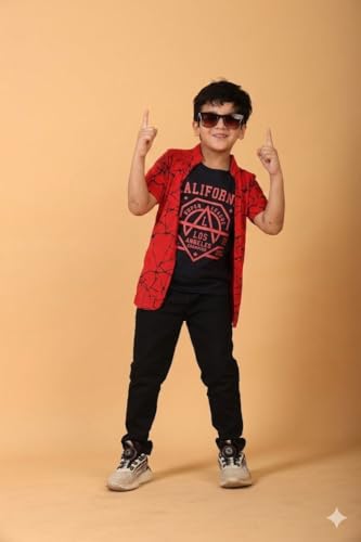 Image of Jam & Sugar Boys Cotton Printed T-Shirt with Attached Shrug Jacket - Half Sleeves
