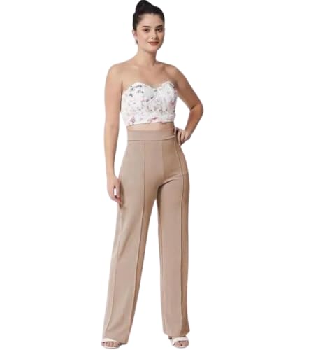 Image of Women's High-Rise Straight Leg Trousers, Relaxed Fit, Flared Style, Lint Free, Pack of 1